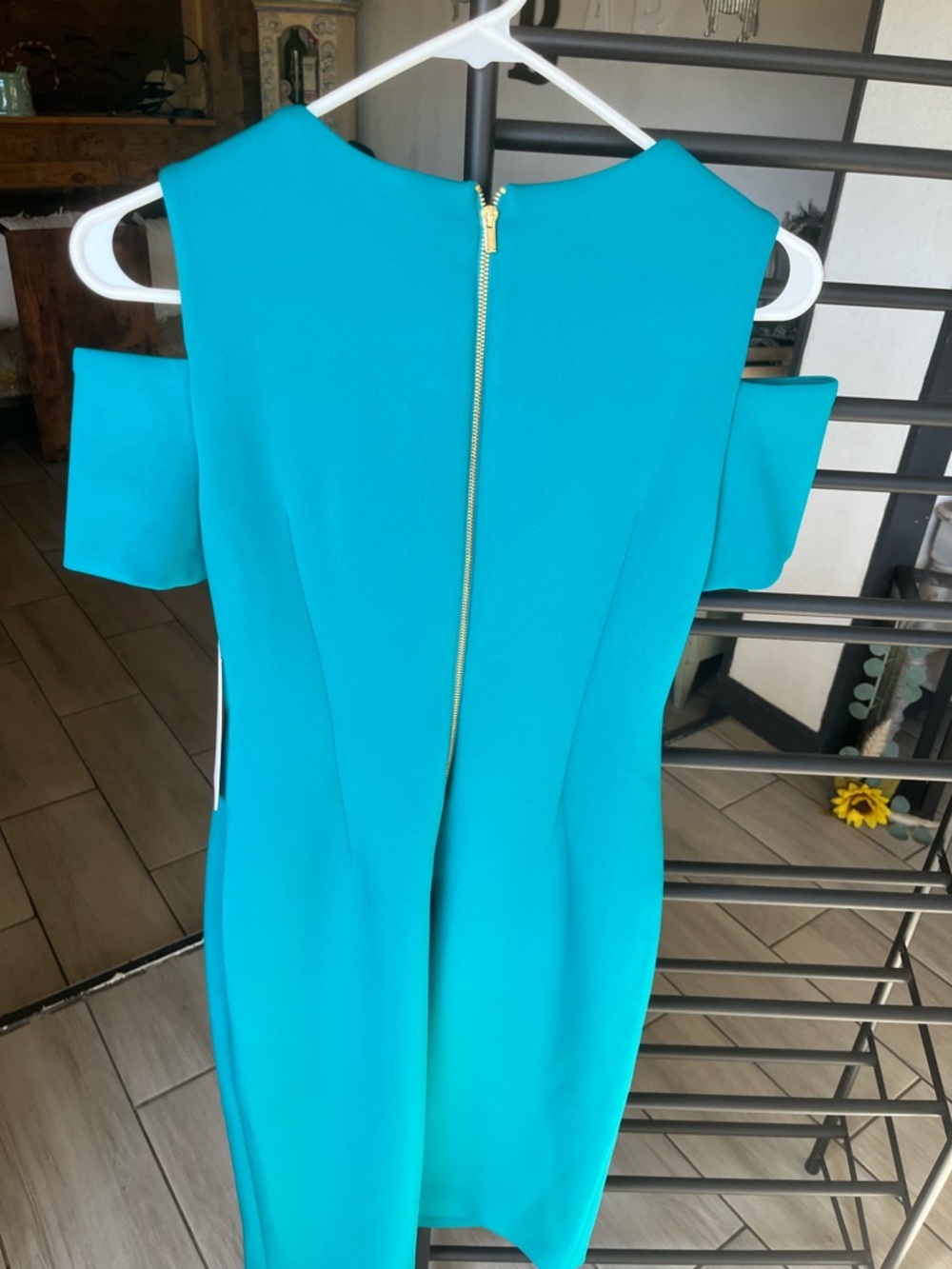 Calvin Klein Teal Cold-Shoulder Midi Dress